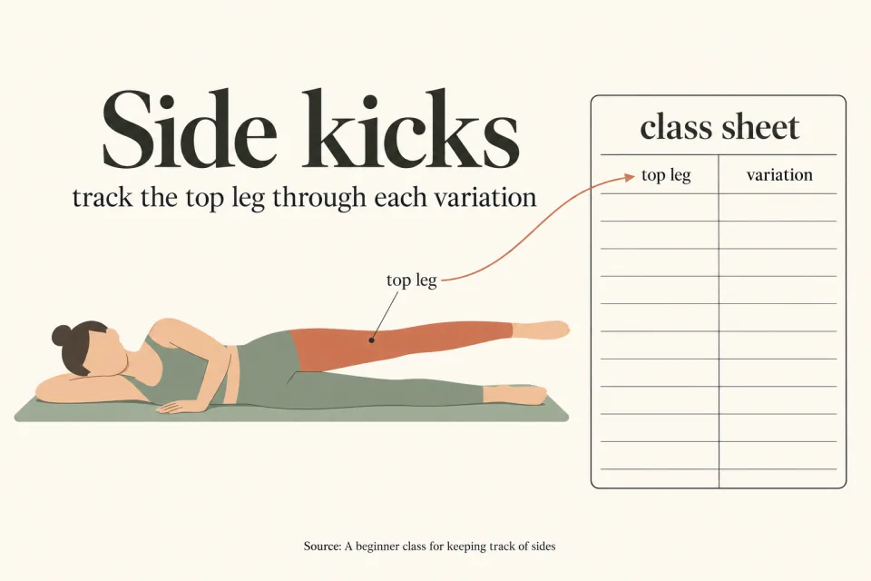 A person lying on their side has the top leg highlighted beside a sheet with top leg and variation fields.